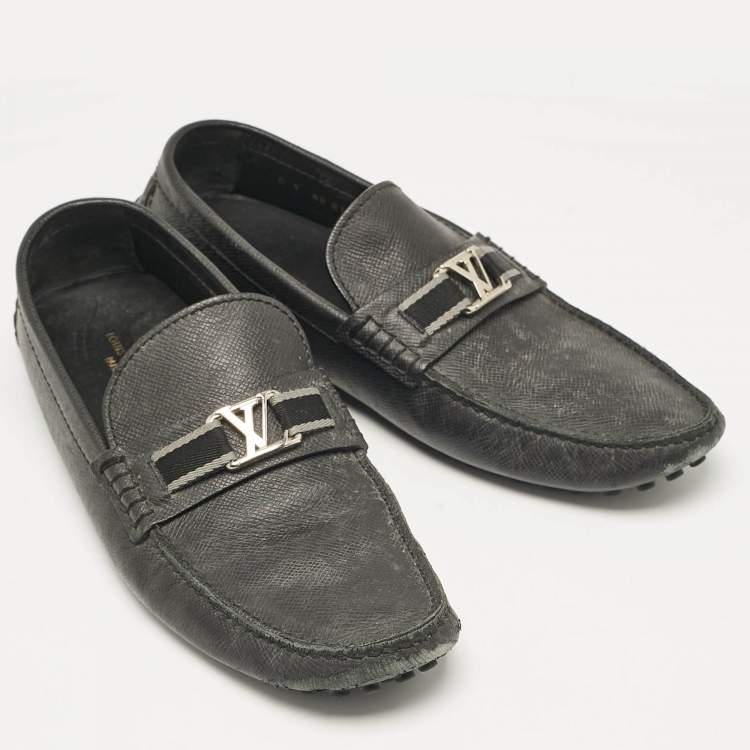 Pre Owned Louis Vuitton Black Leather Taiga Hockenheim Slip On Loafers Size 43