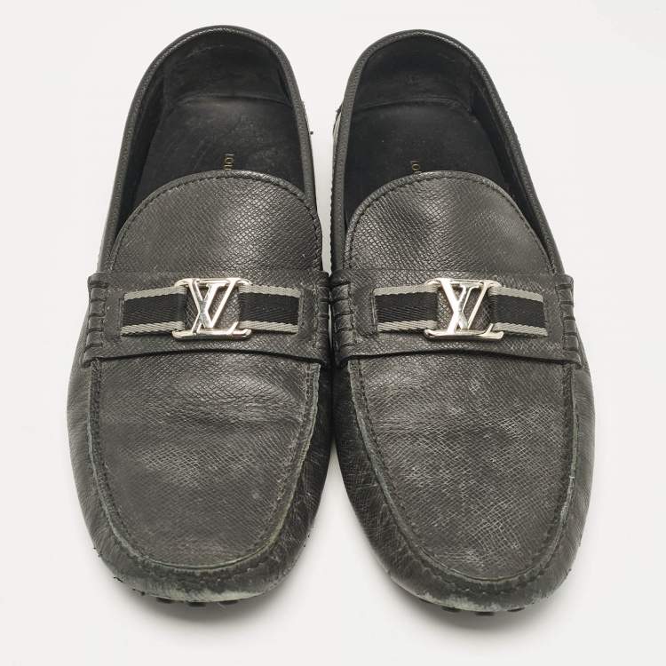 Pre Owned Louis Vuitton Black Leather Taiga Hockenheim Slip On Loafers Size 43