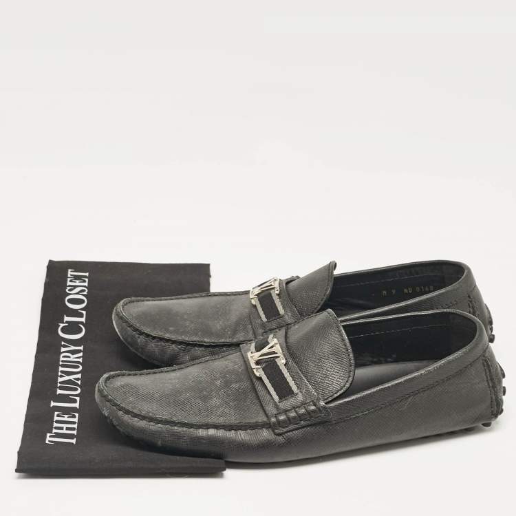 Pre Owned Louis Vuitton Black Leather Taiga Hockenheim Slip On Loafers Size 43