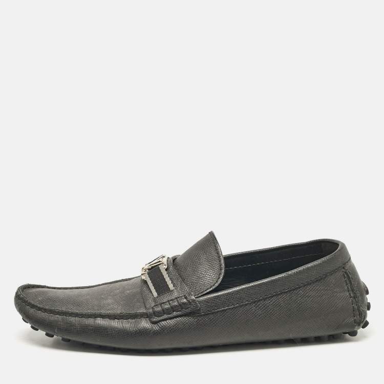Pre Owned Louis Vuitton Black Leather Taiga Hockenheim Slip On Loafers Size 43