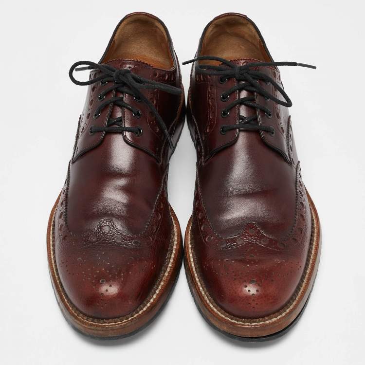 Pre Owned Louis Vuitton Brown Brogue Leather Wingtip Lace Up Derby Size 43.5