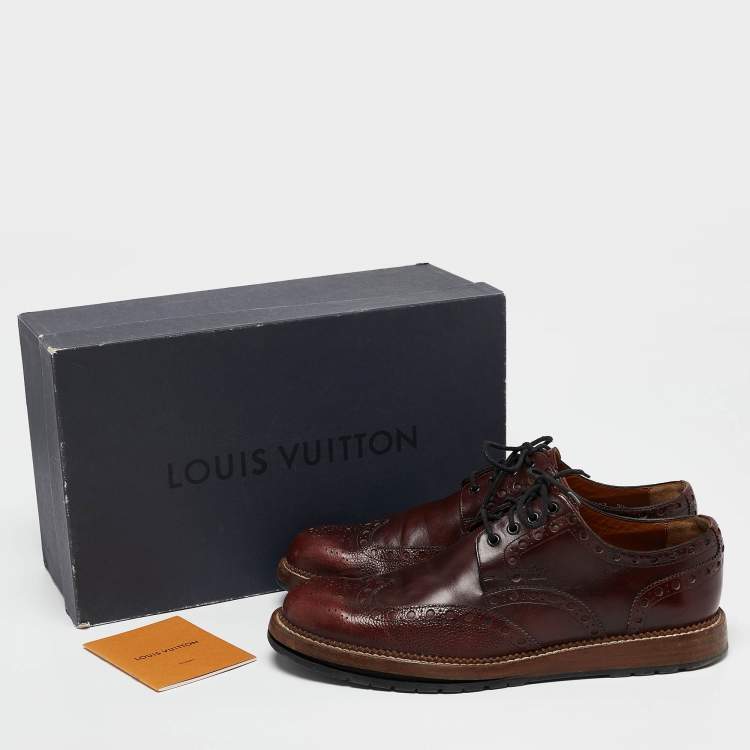 Pre Owned Louis Vuitton Brown Brogue Leather Wingtip Lace Up Derby Size 43.5