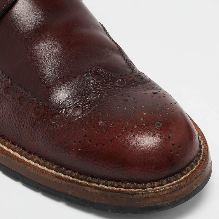 Pre Owned Louis Vuitton Brown Brogue Leather Wingtip Lace Up Derby Size 43.5