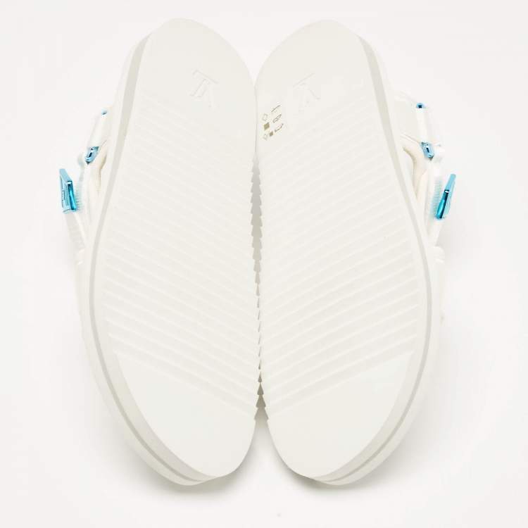 Pre Owned Louis Vuitton White Fabric Panama Flat Sandals Size 42