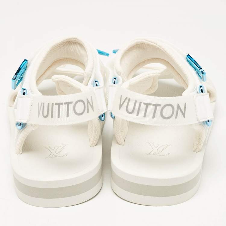 Pre Owned Louis Vuitton White Fabric Panama Flat Sandals Size 42
