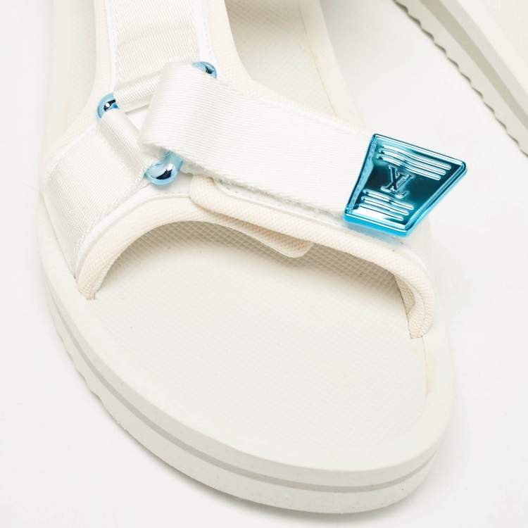 Pre Owned Louis Vuitton White Fabric Panama Flat Sandals Size 42