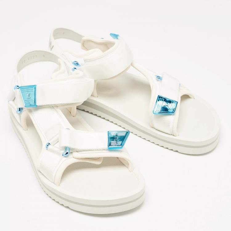 Pre Owned Louis Vuitton White Fabric Panama Flat Sandals Size 42