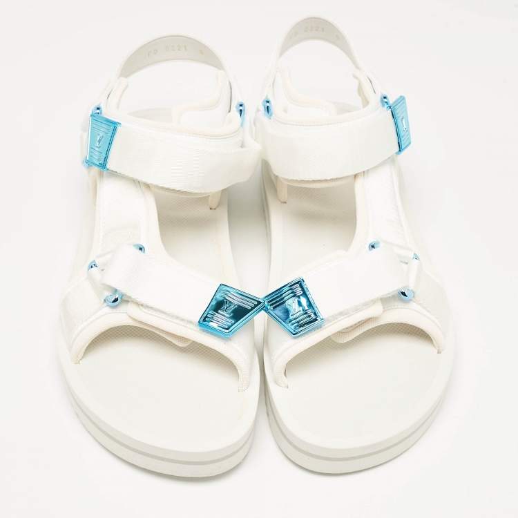 Pre Owned Louis Vuitton White Fabric Panama Flat Sandals Size 42