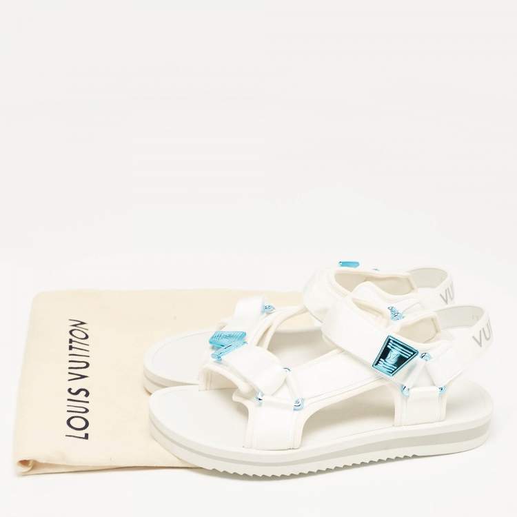 Pre Owned Louis Vuitton White Fabric Panama Flat Sandals Size 42