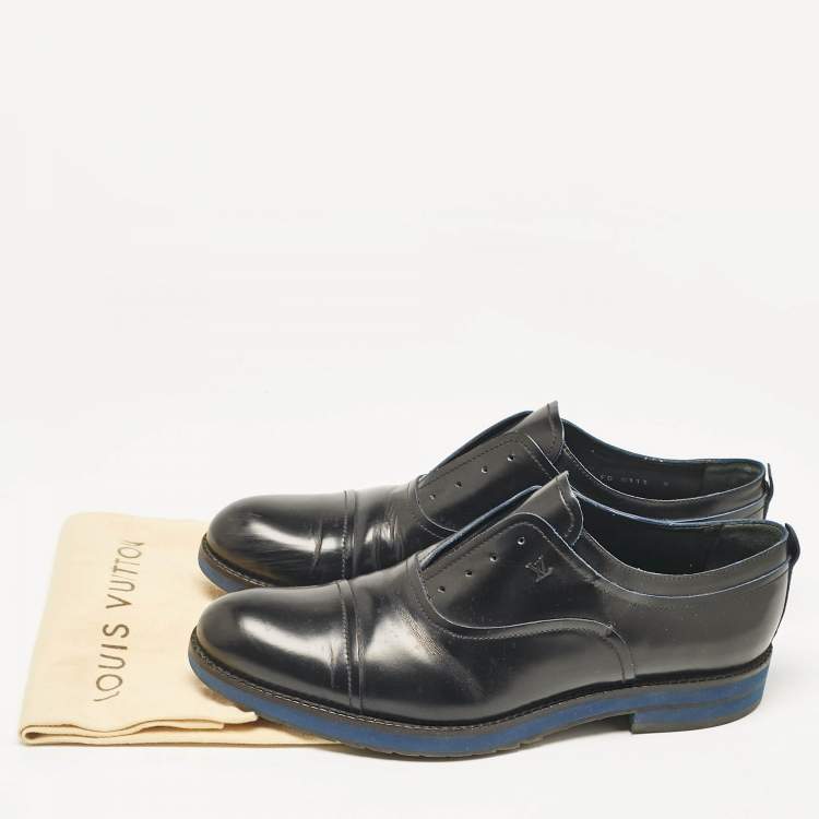 Pre Owned Louis Vuitton Black Leather Slip On Oxfords Size 43