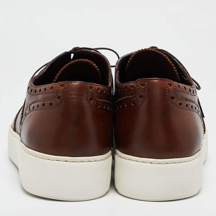 Pre Owned Louis Vuitton Brown Leather Lace Up Oxford Sneakers Size 42