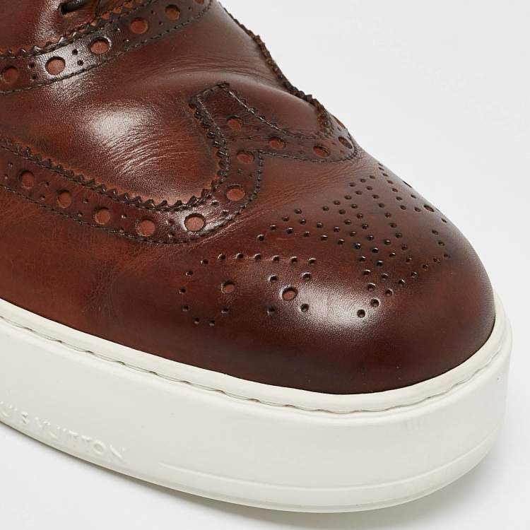 Pre Owned Louis Vuitton Brown Leather Lace Up Oxford Sneakers Size 42