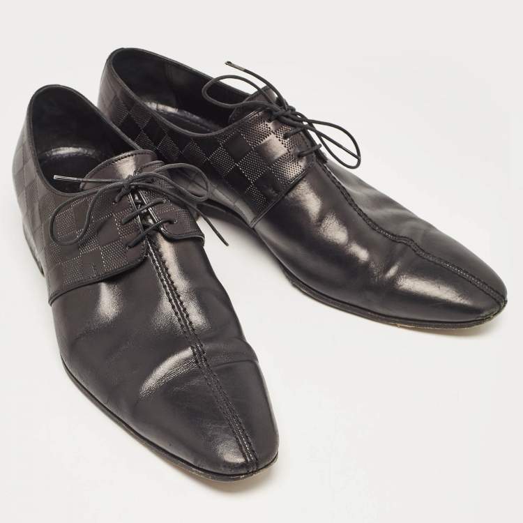 Pre Owned Louis Vuitton Black Damiere Leather Lace Up Derby Size 42.5