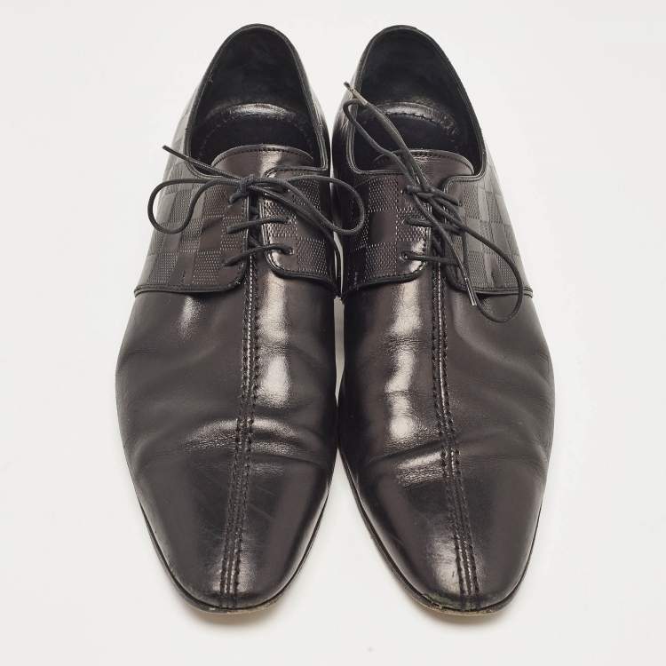 Pre Owned Louis Vuitton Black Damiere Leather Lace Up Derby Size 42.5