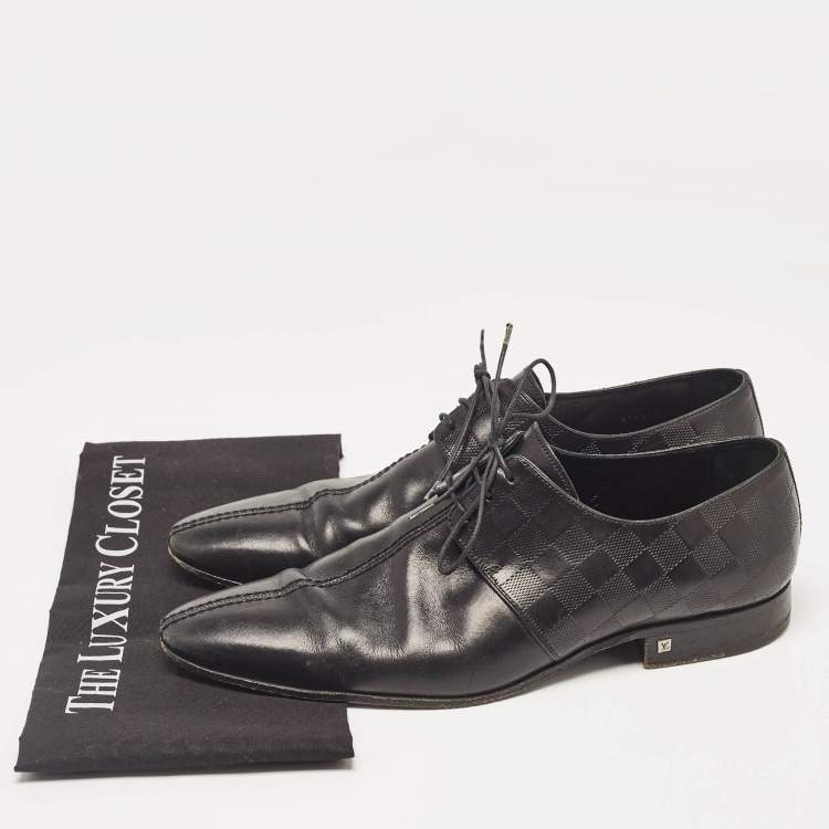 Pre Owned Louis Vuitton Black Damiere Leather Lace Up Derby Size 42.5