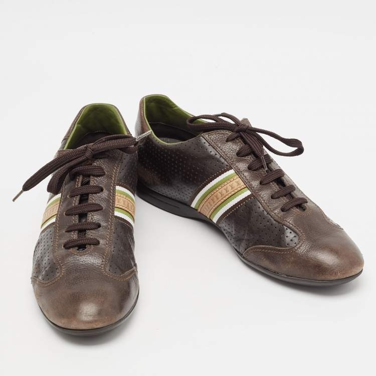Pre Owned Louis Vuitton Brown Perforated Leather Low Top Sneakers Size 42.5 