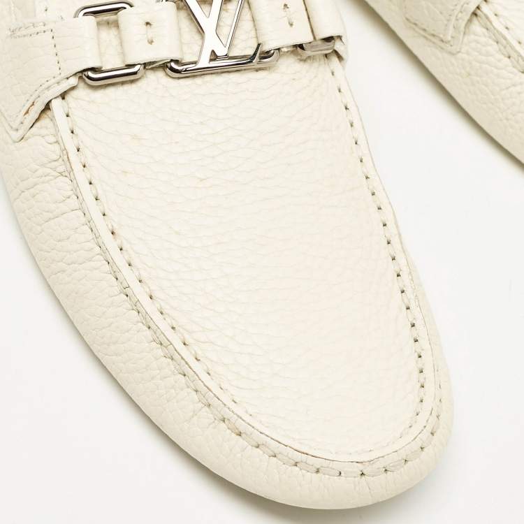 Pre Owned Louis Vuitton Cream Leather Hockenheim Loafers Size 43