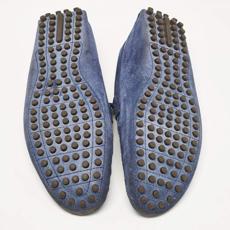 Pre Owned Louis Vuitton Blue Suede Slip On Loafers Size 43.5
