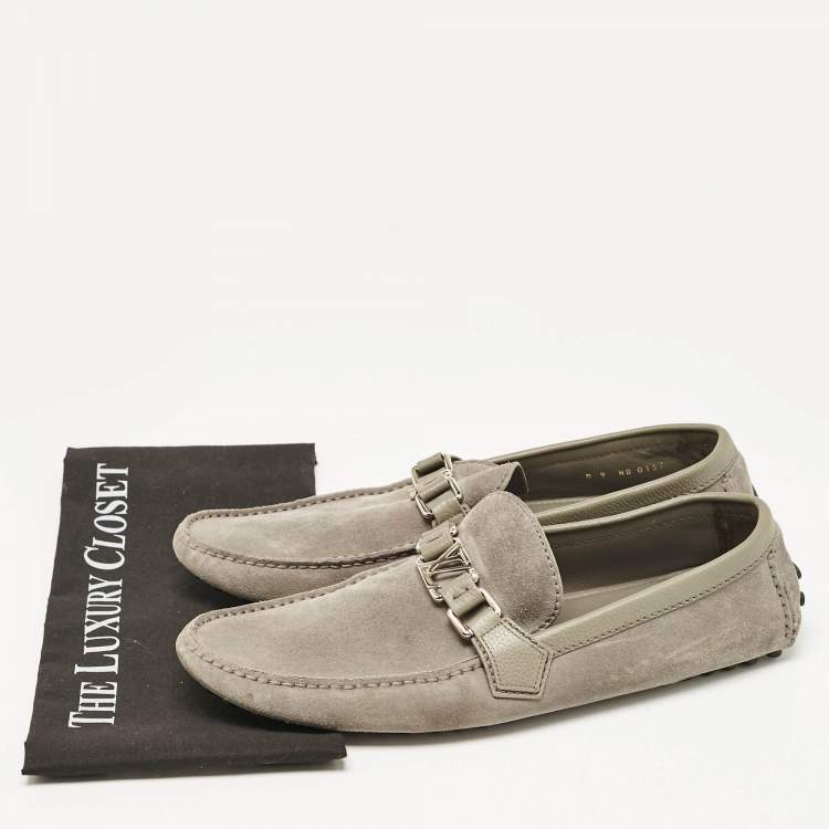 Pre Owned Louis Vuitton Grey Suede Hockenheim Loafers Size 43