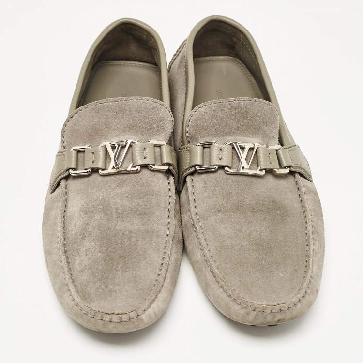 Pre Owned Louis Vuitton Grey Suede Hockenheim Loafers Size 43