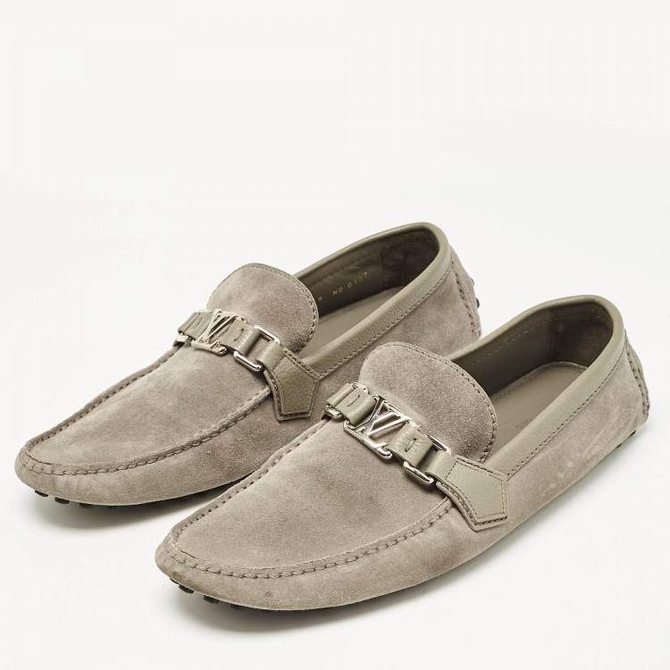 Pre Owned Louis Vuitton Grey Suede Hockenheim Loafers Size 43
