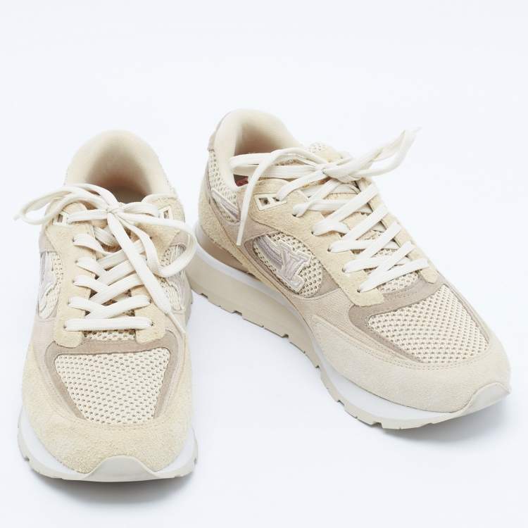مملوكة مسبقًا Louis Vuitton Beige Mesh and Suede Run Away Lace Up Sneakers Size 41.5