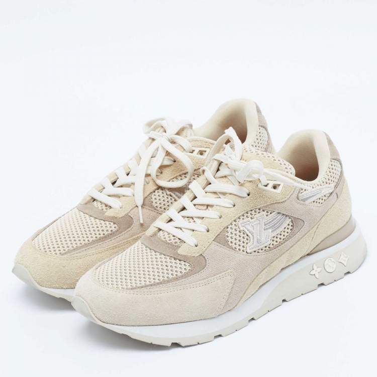 مملوكة مسبقًا Louis Vuitton Beige Mesh and Suede Run Away Lace Up Sneakers Size 41.5
