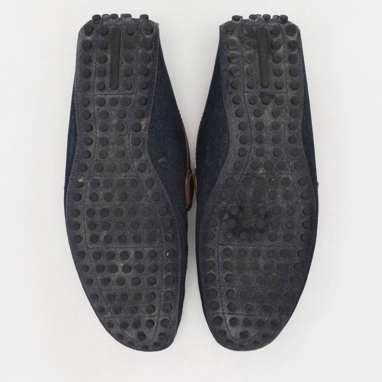 Pre Owned Louis Vuitton Navy Blue/Brown Denim and Leather Hockenheim Loafers Size 41.5