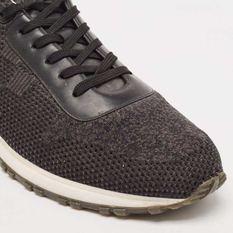 Pre Owned Louis Vuitton Black/Grey Fabric and Leather Run Away Low Top Sneakers Size 43