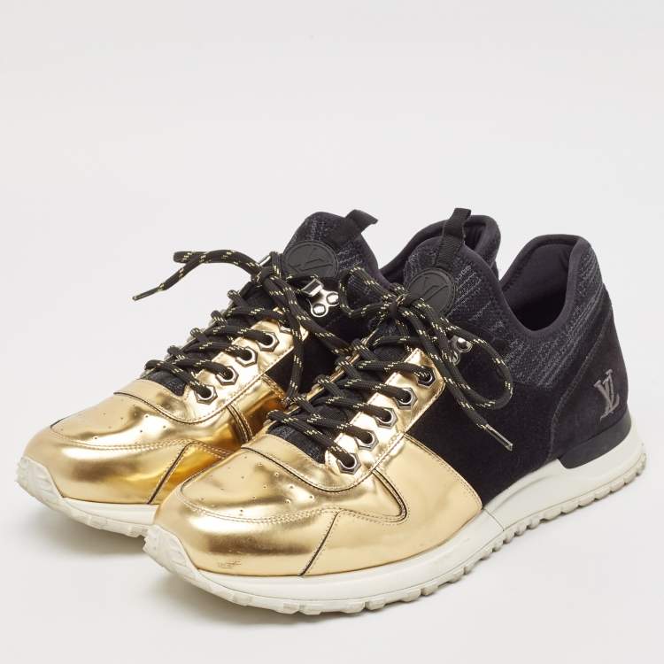 Pre Owned Louis Vuitton Black/Gold Suede And Leather Run Away Sneakers Size 41.5
