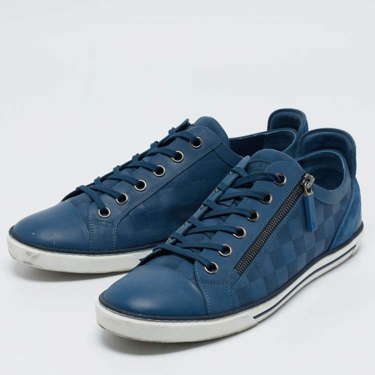 Pre Owned Louis Vuitton Blue Leather and Suede Challenge Lace Up Sneakers Size 43