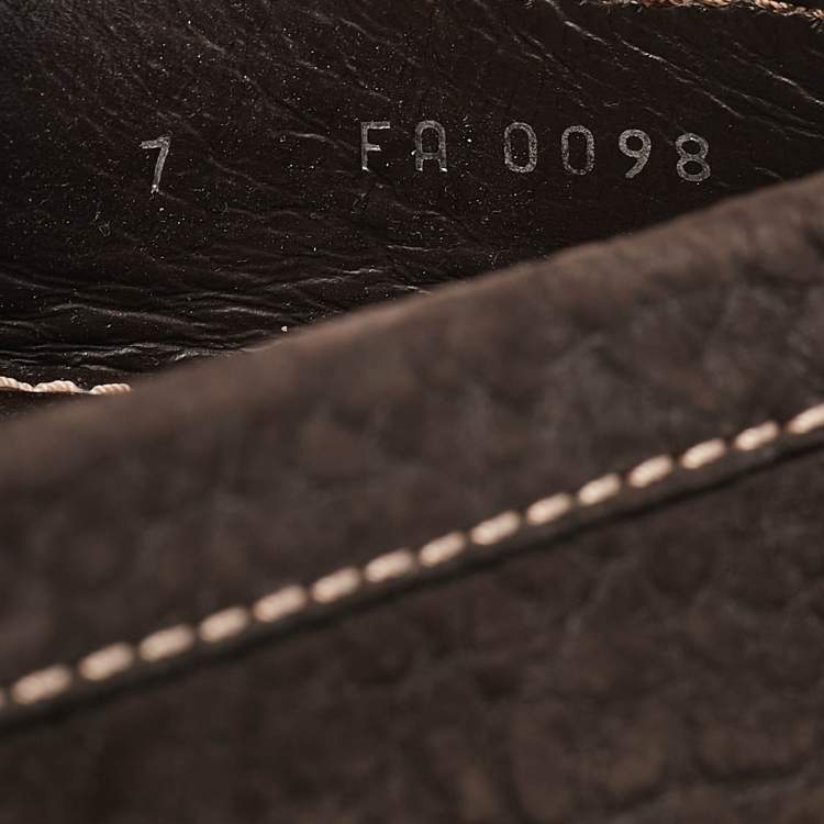 Pre Owned Louis Vuitton Dark Brown Textured Nubuck Leather Bow Loafers Size 41