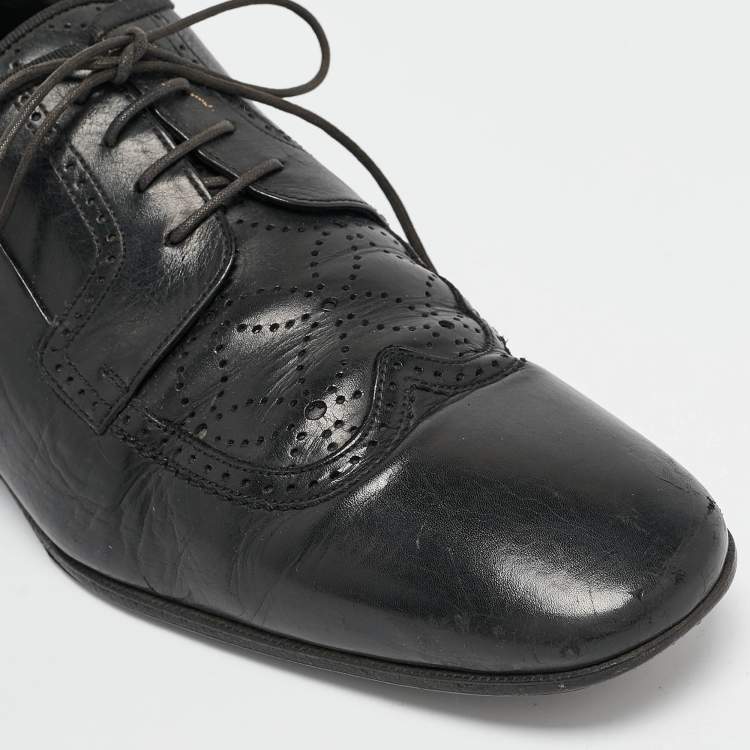 Pre Owned Louis Vuitton Black Leather Lace Up Oxfords Size 41