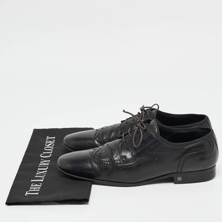 Pre Owned Louis Vuitton Black Leather Lace Up Oxfords Size 41