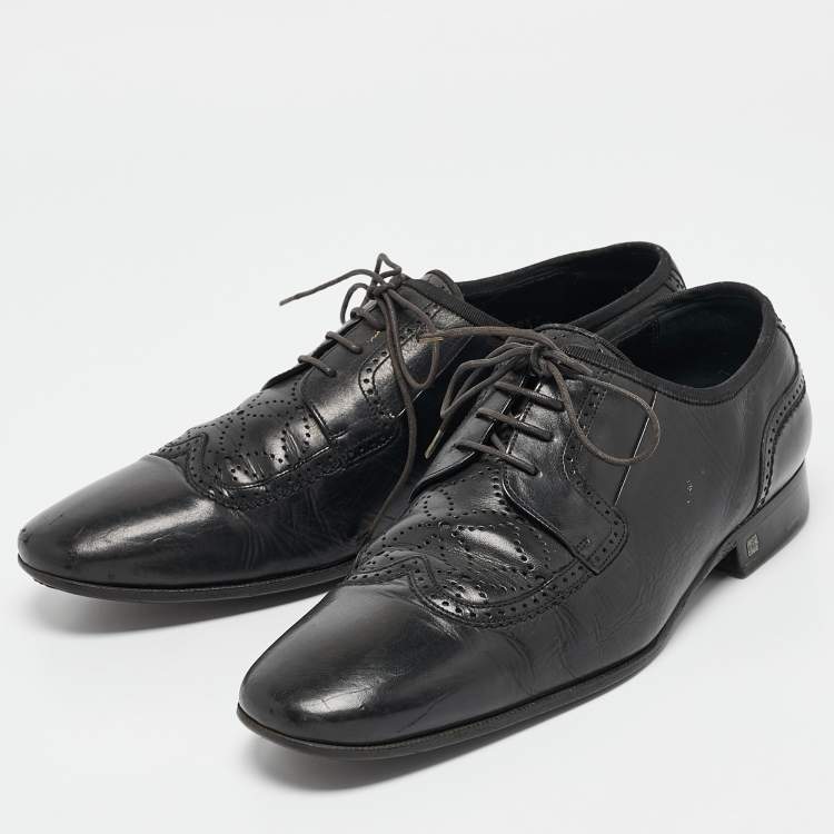 Pre Owned Louis Vuitton Black Leather Lace Up Oxfords Size 41