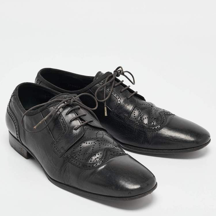 Pre Owned Louis Vuitton Black Leather Lace Up Oxfords Size 41