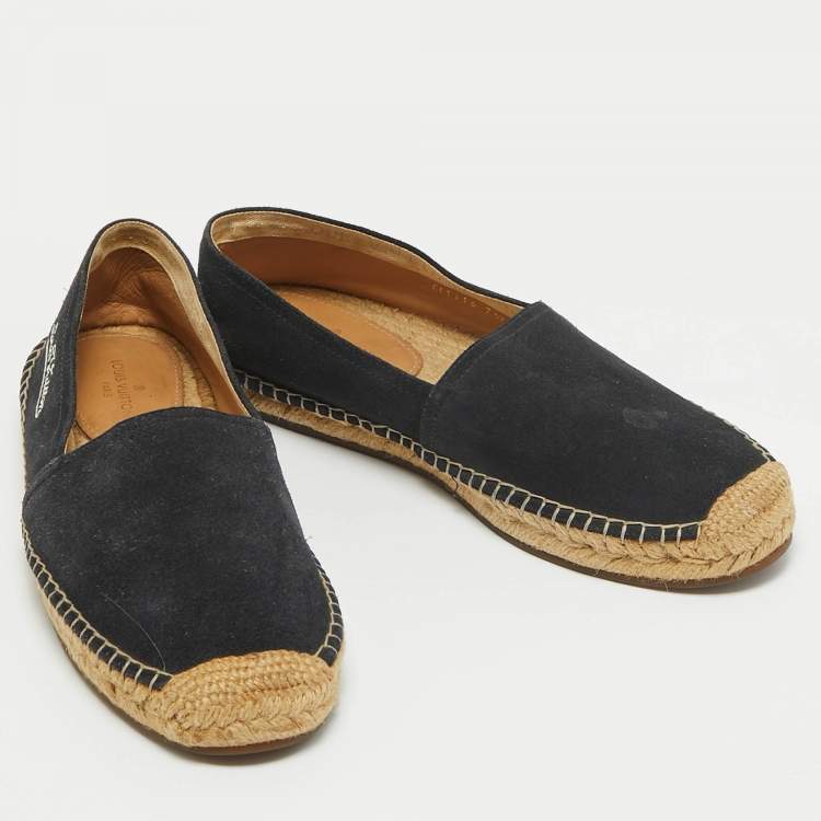 Pre Owned Louis Vuitton Navy Blue Suede Slip On Espadrille Flats Size 41.5