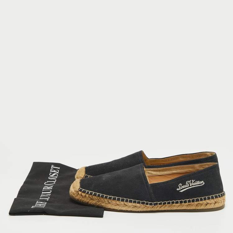 Pre Owned Louis Vuitton Navy Blue Suede Slip On Espadrille Flats Size 41.5