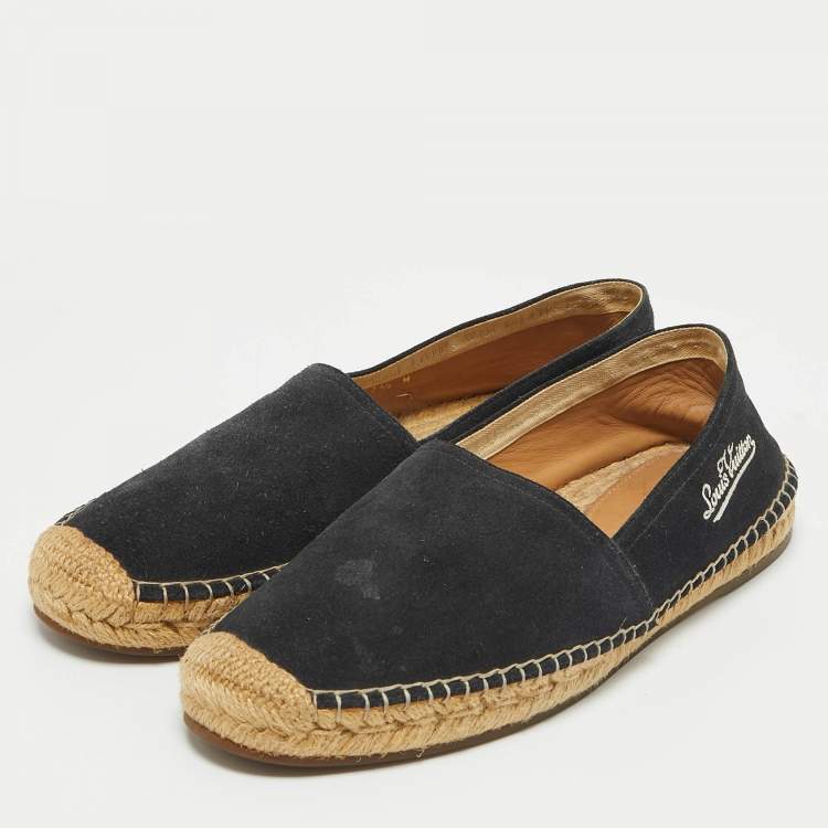 Pre Owned Louis Vuitton Navy Blue Suede Slip On Espadrille Flats Size 41.5