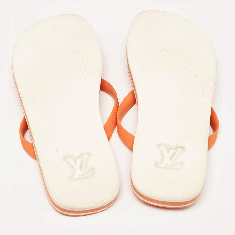 Pre Owned Louis Vuitton Orange Rubber Flip Flops Size 41.5