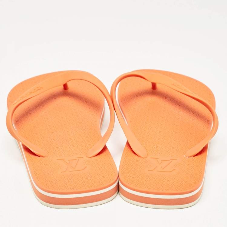 Pre Owned Louis Vuitton Orange Rubber Flip Flops Size 41.5