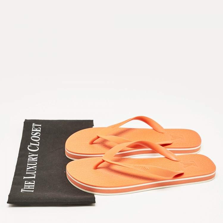 Pre Owned Louis Vuitton Orange Rubber Flip Flops Size 41.5
