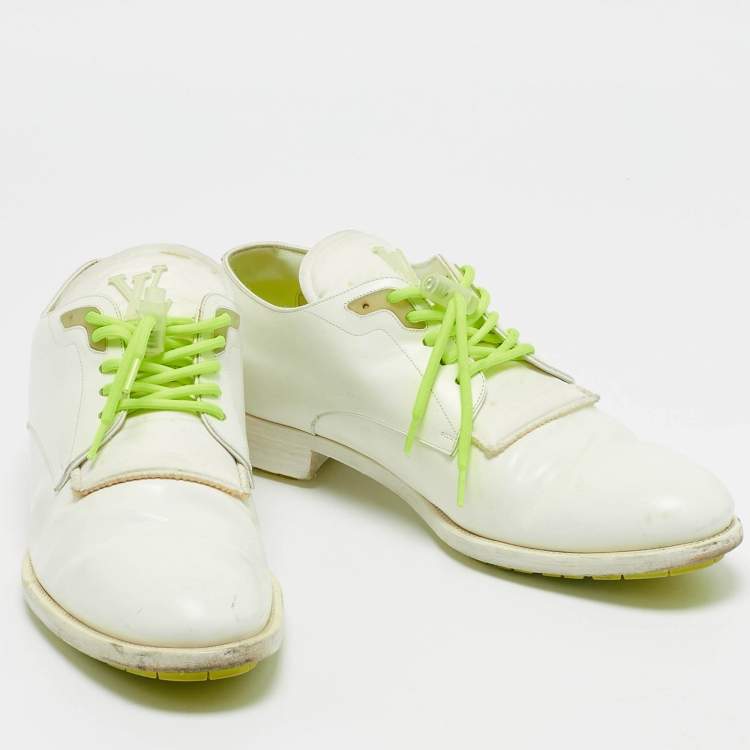 Pre Owned Louis Vuitton White Leather Lace Up Oxfords Size 41.5