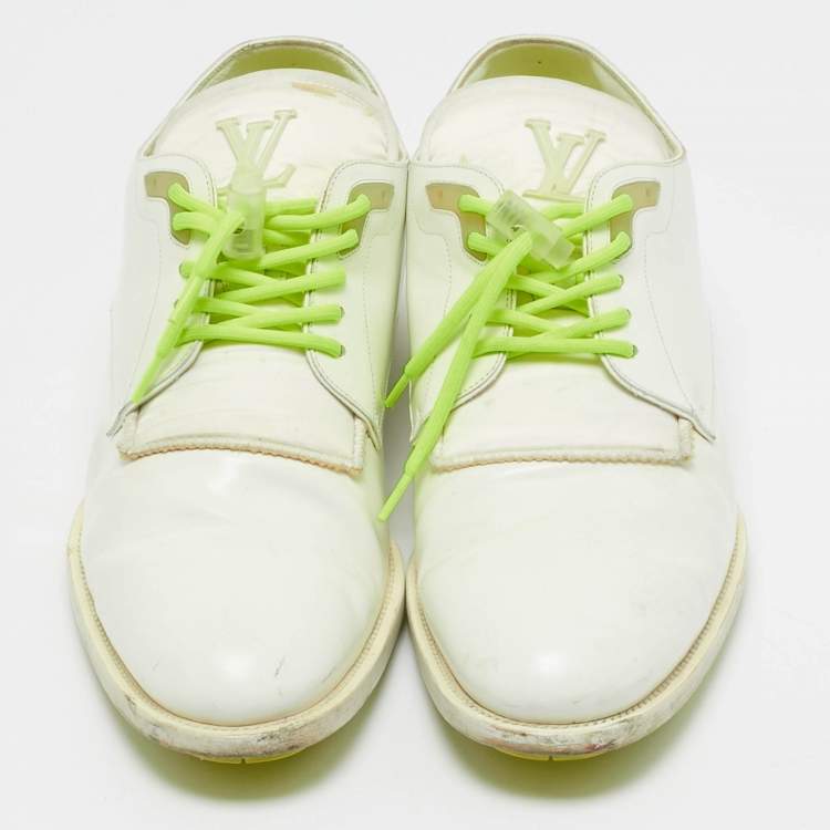 Pre Owned Louis Vuitton White Leather Lace Up Oxfords Size 41.5