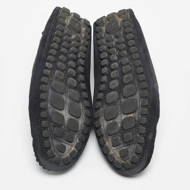 مملوكة مسبقًا Louis Vuitton Dark Tricolor Suede And Leather Logo Bow Slip On Loafers Size 43