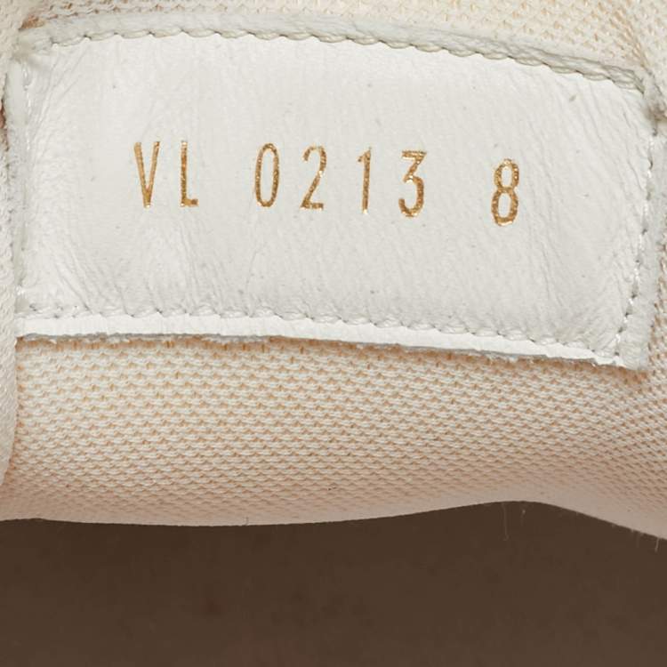Pre Owned Louis Vuitton White/Pink Monogram Leather LV Trainer Sneakers Size 42 