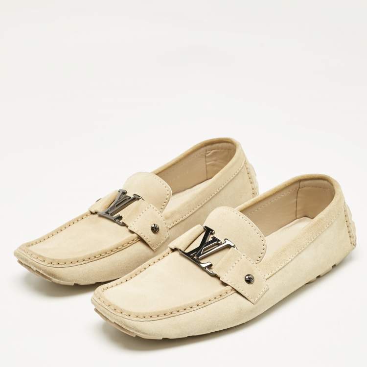 Pre Owned Louis Vuitton Beige Suede Monte Carlo Loafers Size 44