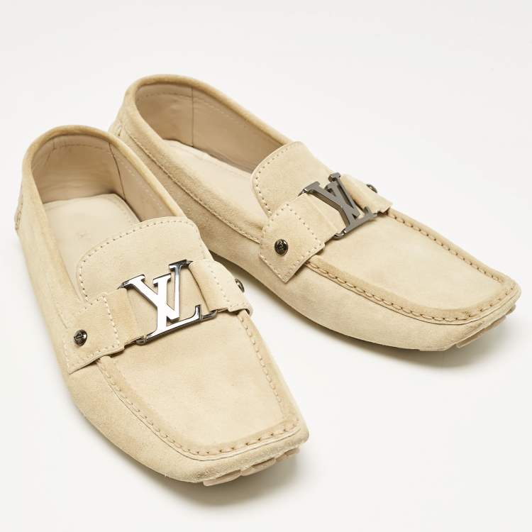 Pre Owned Louis Vuitton Beige Suede Monte Carlo Loafers Size 44