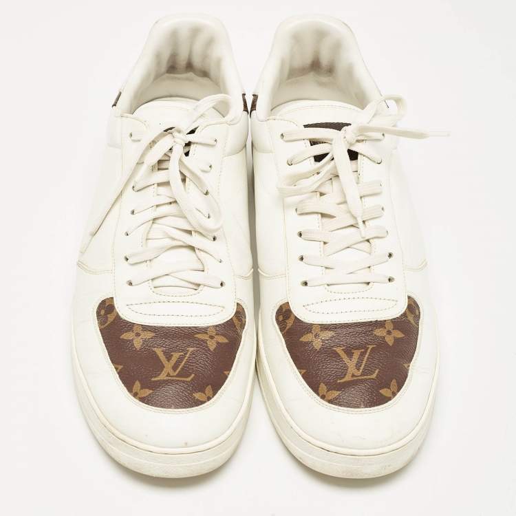 Pre Owned Louis Vuitton White Leather and Monogram Canvas Rivoli Sneakers Size 45