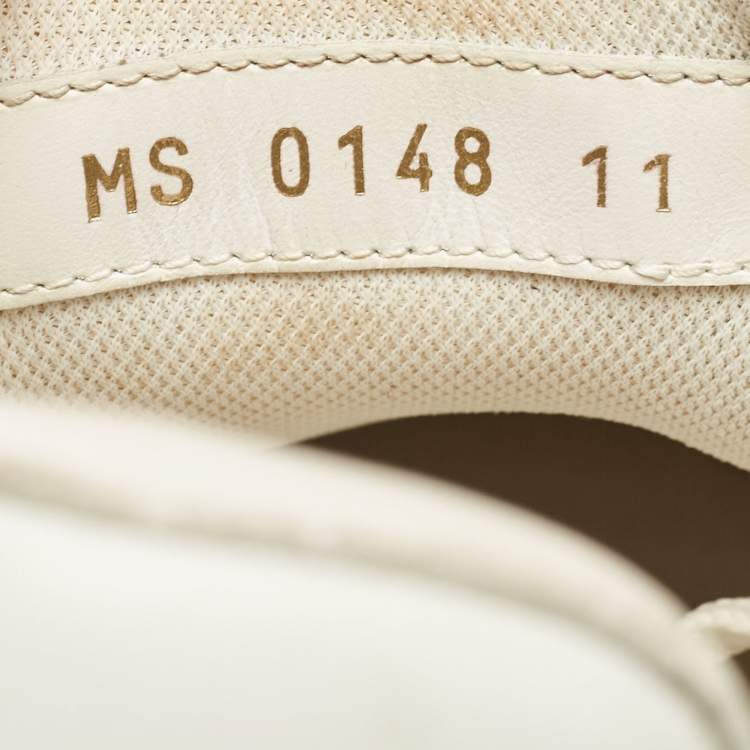 Pre Owned Louis Vuitton White Leather and Monogram Canvas Rivoli Sneakers Size 45